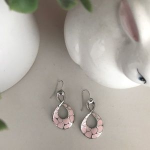 Pink enamel over silver earrings
